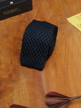 Navy Blue Solid Knitted Necktie - TOSSIDO