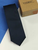 Navy Blue solid necktie in woven microfiber, flat lay