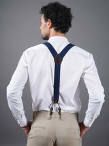 Navy Blue Solid Suspender with Vegan Leather patch - TOSSIDO