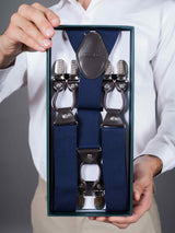Navy Blue Solid Suspender with Vegan Leather patch - TOSSIDO