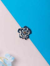 Navy Blue White Floral Brooch - TOSSIDO