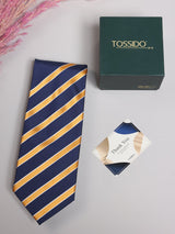 Navy & Gold Stripe Necktie - TOSSIDO