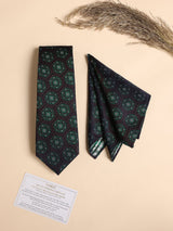 Navy & Green Medallion Performance Silk™ Necktie & Pocket Square Gift Set - TOSSIDO