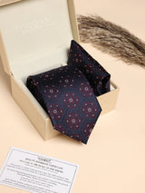 Navy & Maroon Medallion Performance Silk™ Necktie & Pocket Square Gift Set - TOSSIDO