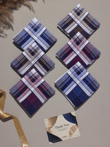 Navy & Maroon Plaid Check Cotton Handkerchief Set - TOSSIDO