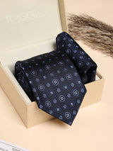 Navy Medallion Performance Silk™ Necktie & Pocket Square Gift Set - TOSSIDO