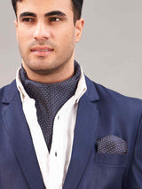 Navy Petals - Woven Ascot & Pocket Square - TOSSIDO