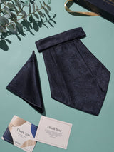 Navy Tonal Paisley Woven Cravat & Pocket Square Set - TOSSIDO