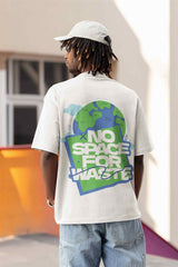 No Space For Waste White Oversized Tee - TOSSIDO