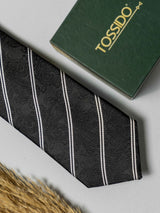 Noir Paisley Stripe Necktie - TOSSIDO