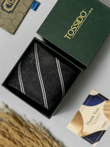 Noir Paisley Stripe Necktie - TOSSIDO