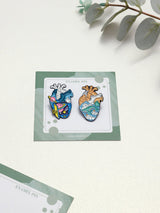 Ocean & Galaxy Heart Enamel Pin Set of 2