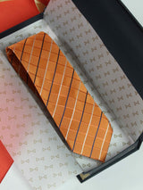 Orange Check Handmade Silk Necktie - TOSSIDO