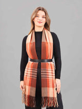 Orange Check Woolen Muffler - TOSSIDO