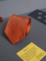 Orange Check Woven Silk Necktie - TOSSIDO