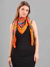 Orange Geometric Large Scarf - TOSSIDO