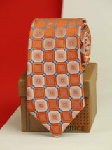 Orange geometric necktie in woven microfiber, close-up