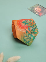Orange Hand - Painted Woven Necktie - Floral Pattern - TOSSIDO
