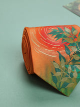 Orange Hand - Painted Woven Necktie - Floral Pattern - TOSSIDO