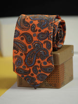 Orange Paisley Printed Necktie - TOSSIDO