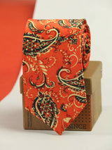 Orange Paisley Printed Necktie - TOSSIDO