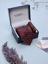 Orange Paisley Woven Necktie & Pocket Square Giftset - TOSSIDO