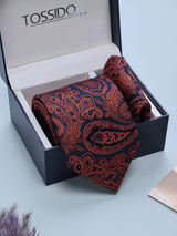 Orange Paisley Woven Necktie & Pocket Square Giftset - TOSSIDO