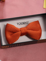 Orange Solid Knitted Bowtie - TOSSIDO