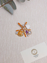 Orange Starfish & Shells Pearl Brooch - TOSSIDO