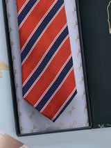 Orange Stripes Woven Silk Necktie - TOSSIDO