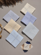 Pastel Blue & Cream Border Cotton Handkerchief Set - TOSSIDO