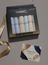 Pastel Blue Cream & Grey Border Cotton Handkerchief Set - TOSSIDO