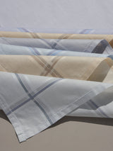 Pastel Blue Cream & Grey Border Cotton Handkerchief Set - TOSSIDO