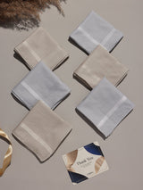 Pastel Grey & Beige Border Cotton Handkerchief Set - TOSSIDO