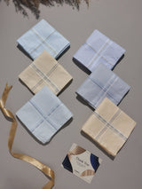 Pastel Yellow & Blue Border Cotton Handkerchief Set - TOSSIDO