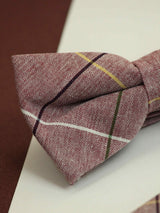 Peach Check Bowtie & Pocket Square Set - TOSSIDO