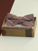 Peach Check Bowtie & Pocket Square Set - TOSSIDO