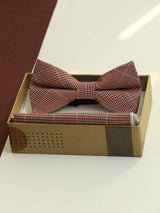 Peach Check Bowtie & Pocket Square Set - TOSSIDO