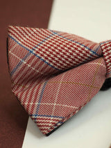 Peach Check Bowtie & Pocket Square Set - TOSSIDO