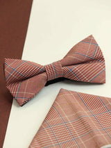 Peach Check Bowtie & Pocket Square Set - TOSSIDO