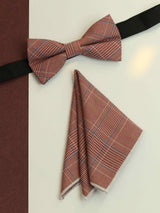 Peach Check Bowtie & Pocket Square Set - TOSSIDO