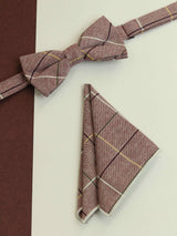 Peach Check Bowtie & Pocket Square Set - TOSSIDO