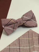 Peach Check Bowtie & Pocket Square Set - TOSSIDO