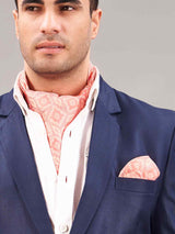 Peach Geometric Woven Ascot & Pocket Square - TOSSIDO