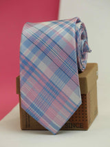 Pink & Blue Check Woven Silk Necktie - TOSSIDO