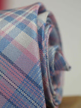 Pink & Blue Check Woven Silk Necktie - TOSSIDO