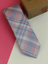Pink & Blue Check Woven Silk Necktie - TOSSIDO