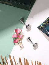 Pink Brooch and Off - White Cufflink Gift Set - TOSSIDO