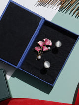 Pink Brooch and Off - White Cufflink Gift Set - TOSSIDO