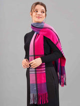 Pink Check Woolen Muffler - TOSSIDO